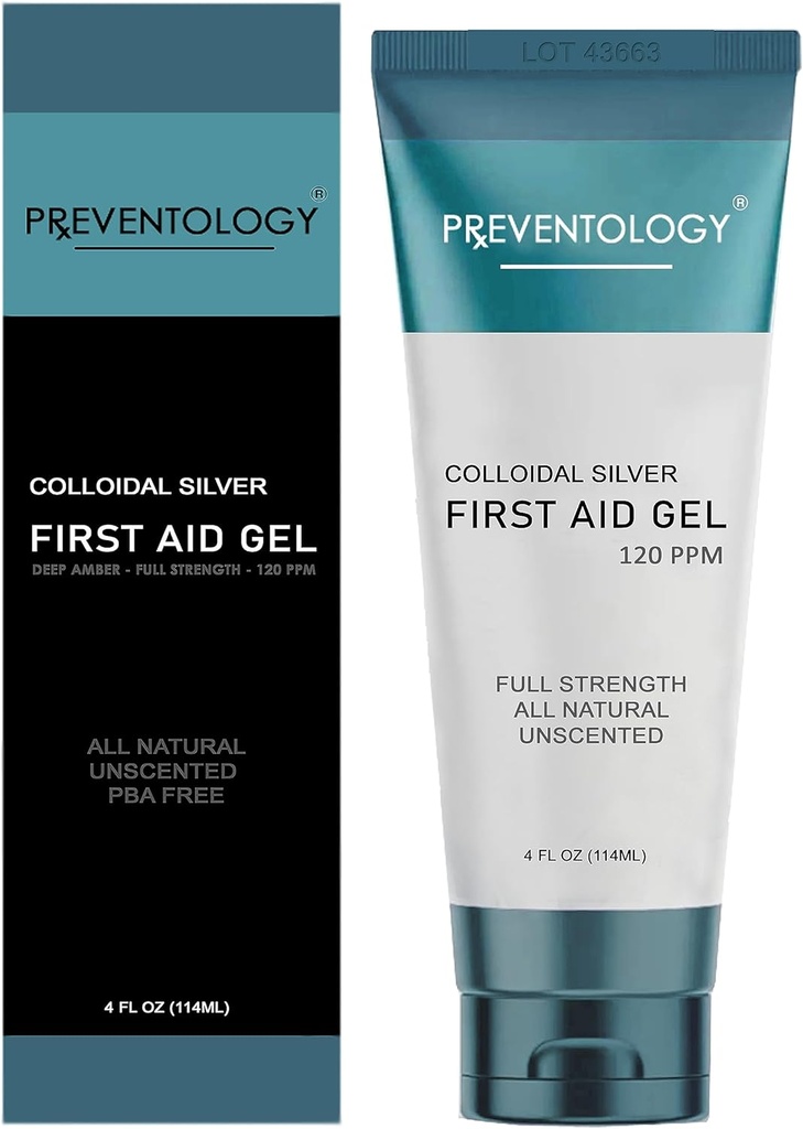 PREVENTOLOGY Colloidal 실버 젤 - 최대 효능을위한 풀 강도 딥 앰버 120 PPM - 필요한 pH 밸런스 - 무향 - 100 % 천연 - (4 oz)