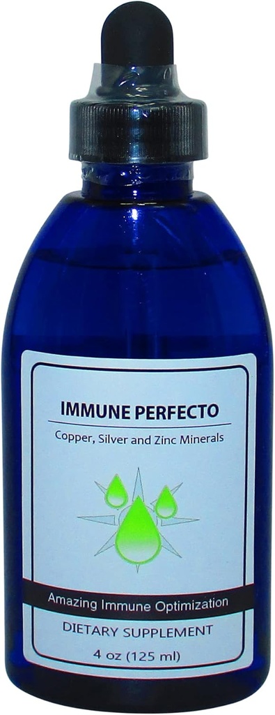 Immune Perfecto - 콜로이드 실버 3000 PPM, 구리, 아연 2000 PPM | 원자 입자 추적 미네랄 면역 지원 보충교재 - 4 oz.