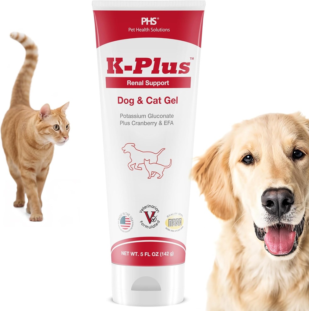 개 및 고양이를위한 K-Plus 젤 – Kidney, Urinary Tract Health, UTI Relief, Stone Prevention, Electrolyte Balance, Muscle & Heart Function에 대한 칼륨 시트레이트 및 크랜베리 보충 - 미국 - 5 온스