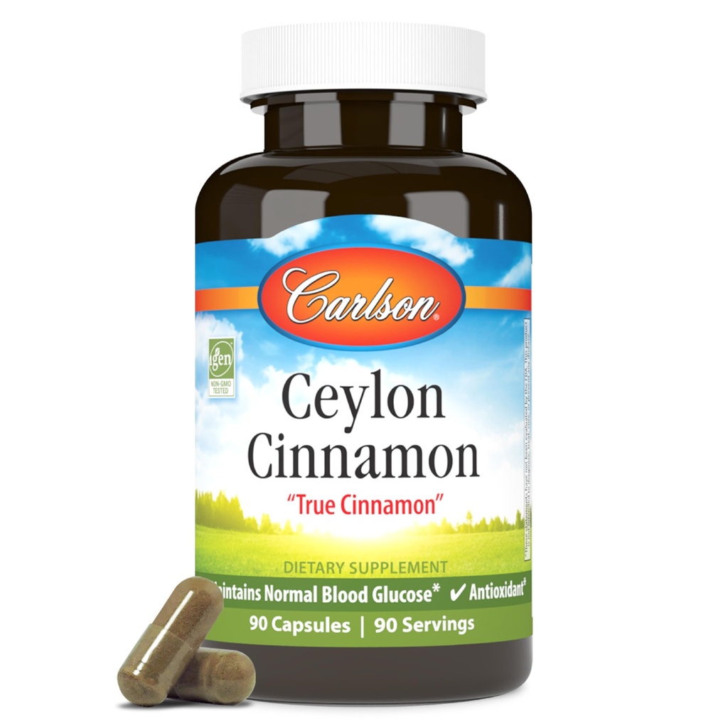 Carlson - Ceylon Cinnamon, Cinnamon 보충제, 500 mg, Cinnamon 추출물 알약, Ceylon Cinnamon 캡슐, 90 캡슐.