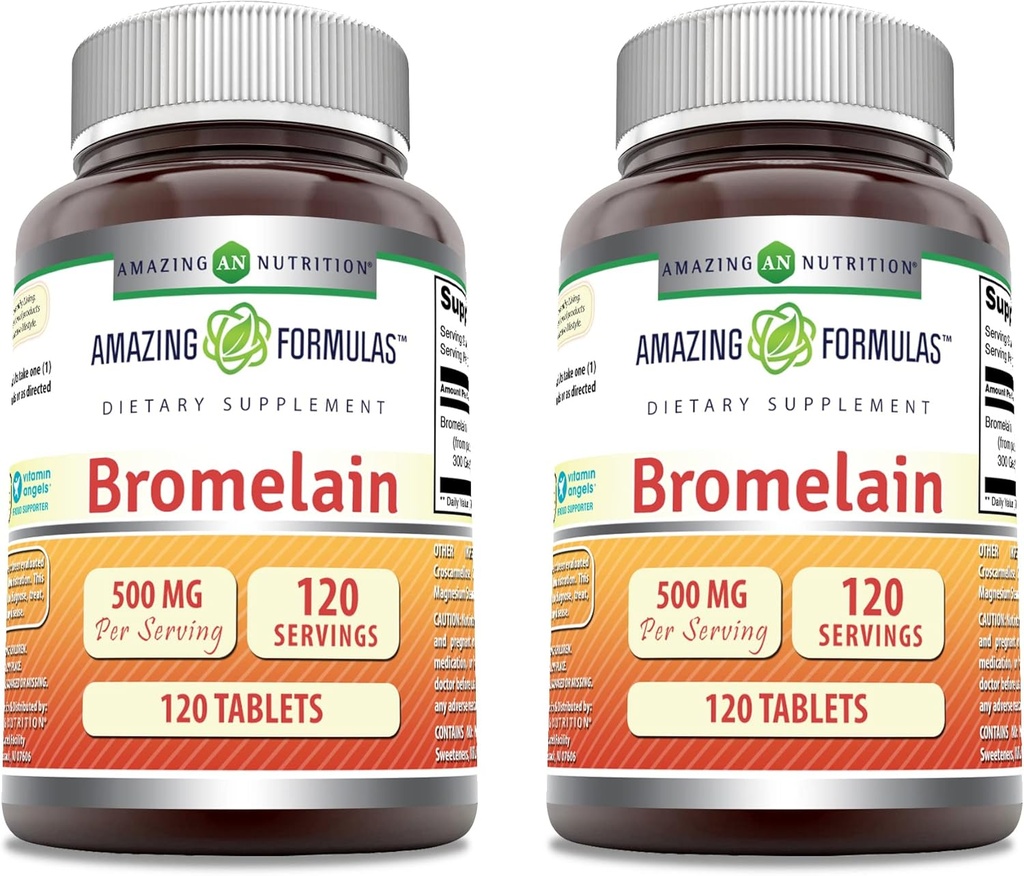 Amazing Formulas Bromelain 500 Mg Tablets Supplement | Non-GMO | 글루텐 프리 | 미국에서 제작 (120 Count | 2 Pack)