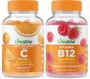Lifeable 비타민 C 750mg + 비타민 B12, Gummies 번들 - 훌륭한 타스팅, 비타민 보충, 글루텐 무료, GMO 무료, Chewable Gummy