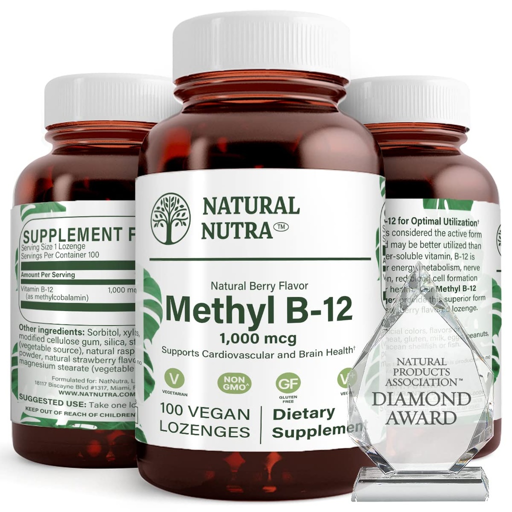 자연적인 Nutra Vegan 메틸 B12 1000mcg, 심장 건강 및 에너지 승압기 보충교재, 글루텐 자유로운, 지원 에너지 변환, 강화 면역성이 있는 응답, 도움 뇌 기능, 100 Vegan Lozenges