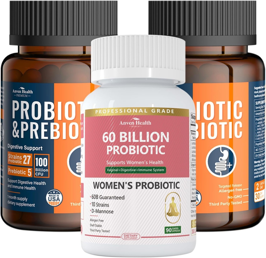 전체적인 가족을 위한 Gut & Digestive 건강 뭉치: 100억 Probiotics + Women Probiotics