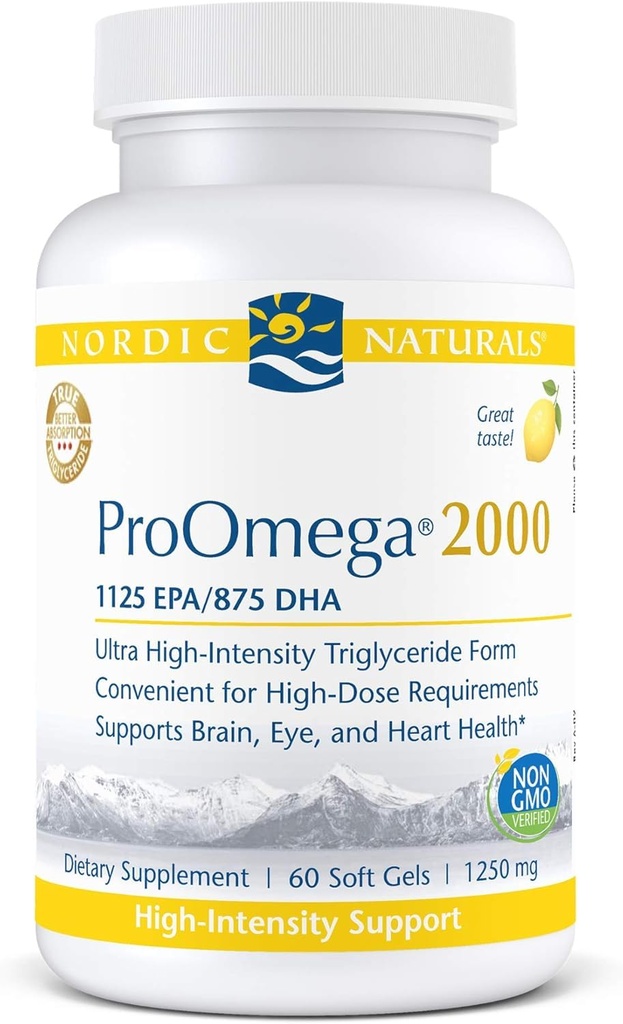 북유럽 자연 ProOmega 2000, 레몬 맛 - 2150 mg 오메가-3 - 60 소프트 젤 - 매우 높은 순수한 물고기 기름 - EPA & DHA - 뇌, 눈, 심장, & 면역 건강 증진 - Non-GMO - 30 서빙