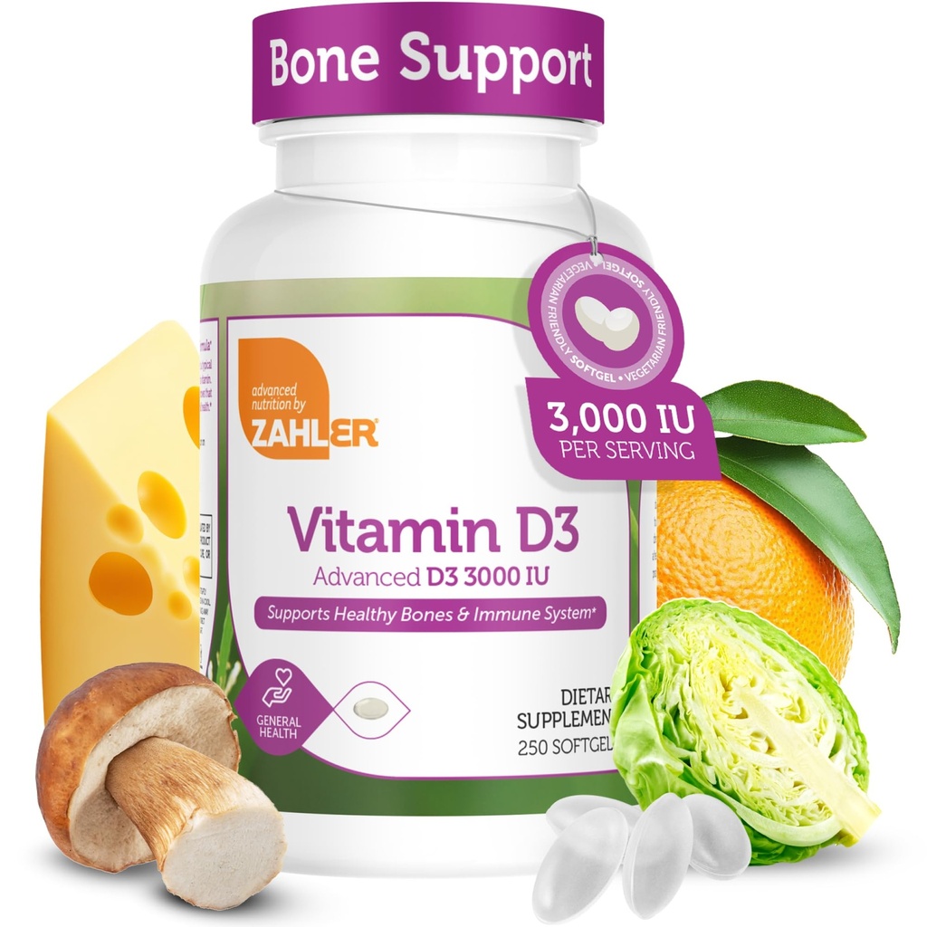 Zahler 비타민 D3 3000IU, 비타민 D3 보충 3,000 IU, 공인 코셔 (250 Softgels)