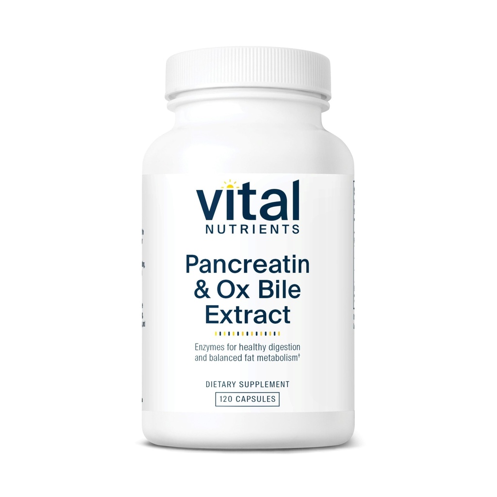 Vital Nutrients Pancreatin & Ox Bile Extract 500mg | 여성 및 남성을위한 천연 소화 효소 | 단백질, 지방 및 탄수화물의 소화를 지원합니다 *| 글루텐, 낙농 및 콩 무료 | 120 캡슐