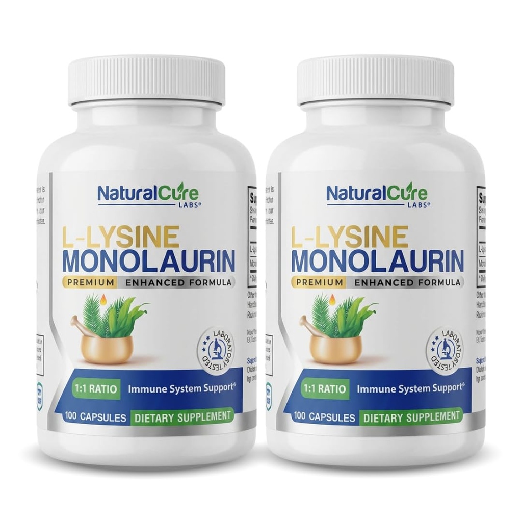 자연적인 치료 실험실 L 리진 + Monolaurin 600mg 1:1 비율, 2 팩, 200의 캡슐