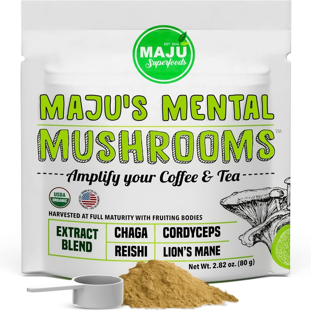 MAJU의 정신 버섯 분말 추출물, 강한 사자 Mane, Chaga, Reishi, Cordyceps, 커피, 면역 시스템 부스터, 아니 뇌졸중 보충, 기억, 유기 버섯