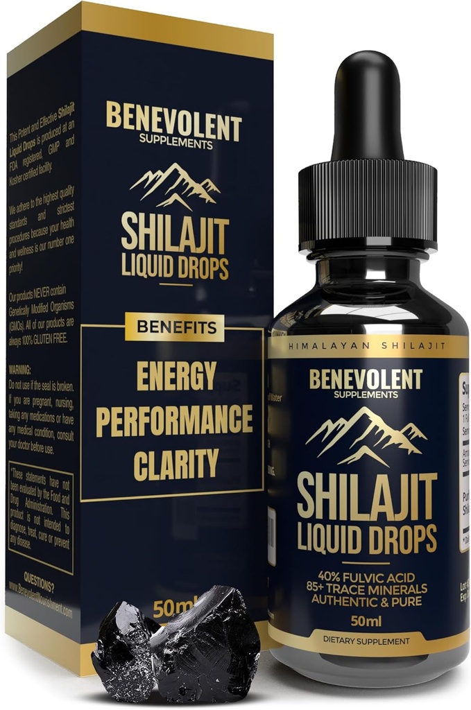 Pure Himalayan Shilajit Liquid Drops - 1000mg 천연 Shilajit Drops - 85 + Trace Minerals & 40 % Fulvic Acid for Energy Boost, Detox Cleanse, Strength & Immunity Support - 50 일 공급