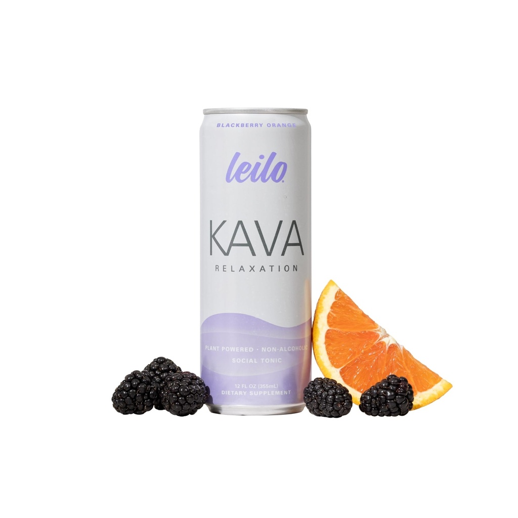 LEILO | 카바 전원 스파클링 릴랙션 드링크 | 블랙 베리 오렌지 12 팩 – Non-ALC Calming 음료 | 12 fl oz Cans (12 팩)