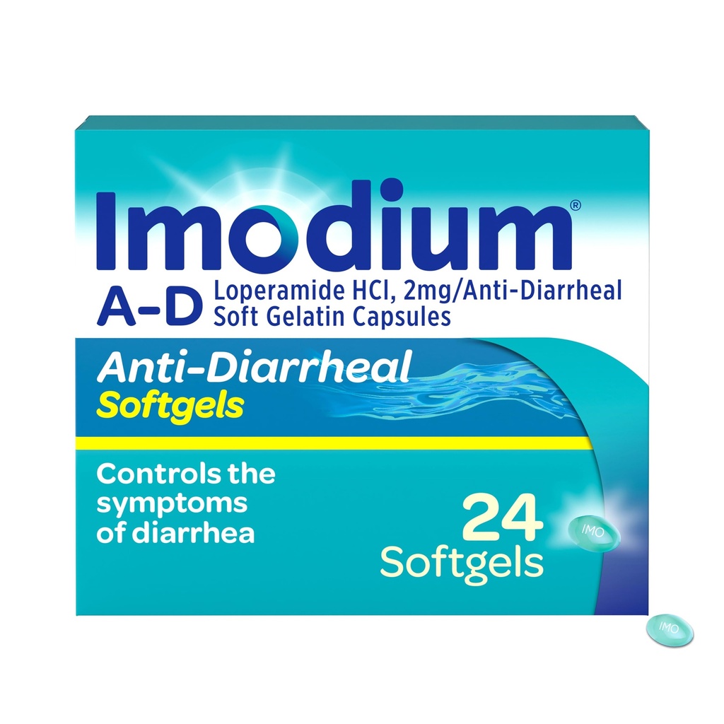 Imodium A-D Fast-Acting Anti-Diarrheal Softgels, Loperamide HCl 2 mg의 성인을 위한 여행 필수 Diarrhea 기복 약, 24 조사, 반대로 Diarrhea 알약, 12+, 삼키기에 쉬운