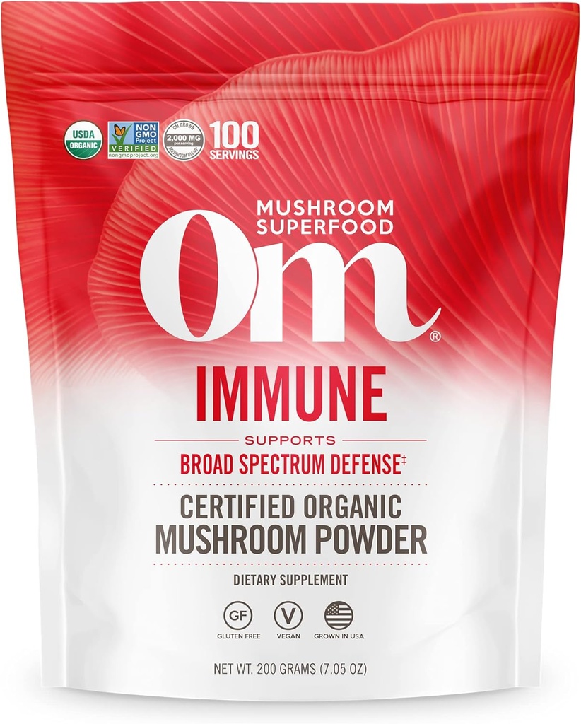 OM MUSHROOM SUPERFOOD 면역 혼합 버섯 분말 Superfood 보충교재, 7.05 Ounce 주머니, 100개의 서빙, 버섯 혼합, Reishi & 터키 꼬리; 매일 면역 지원 보충교재
