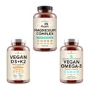 AMANDEAN 프리미엄 마그네슘 복합 단지, Vegan 오메가 3, Vegan D3 + K2 번들. 공장 기반 면역 지원. 조류 DHA 및 EPA. 질 잠, 초점 & 계류. 건강한 심장, 뇌, 합동 & 눈 지원