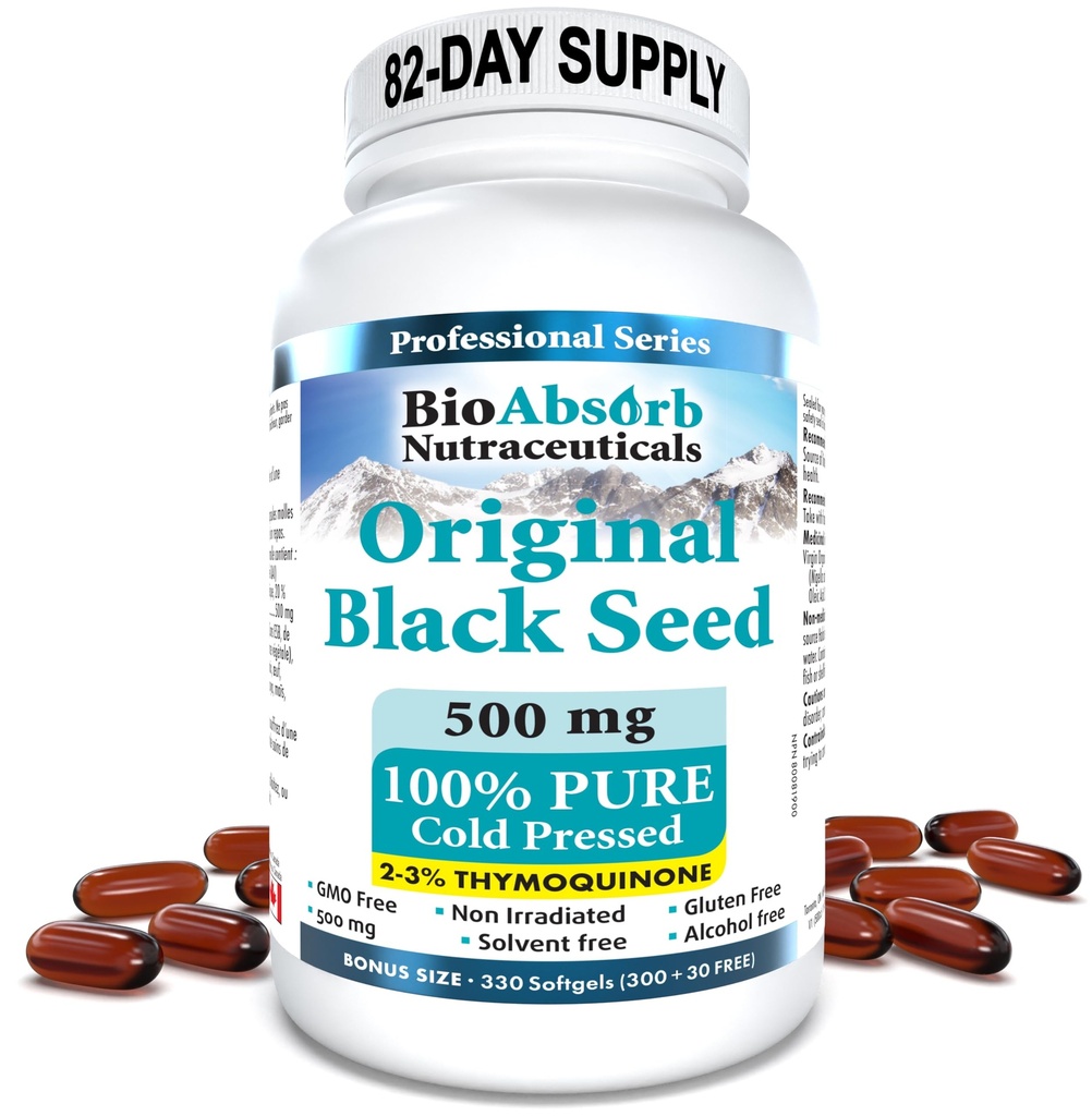 생물은 까만씨 기름 캡슐, 82 일 공급, 찬 눌러진 순수한 까만 Cumin씨 기름 (Nigella Sativa) (330 softgels, 500mg)를 흡수합니다