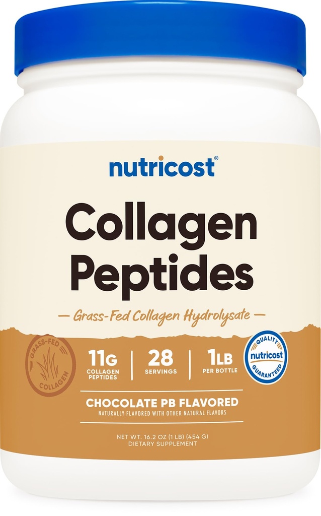 Nutricost 교원질 펩티드 분말 (Chocolate 땅콩 버터 맛) 1 LB - 잔디 먹이는 교원질 가수분해, 글루텐 자유로운