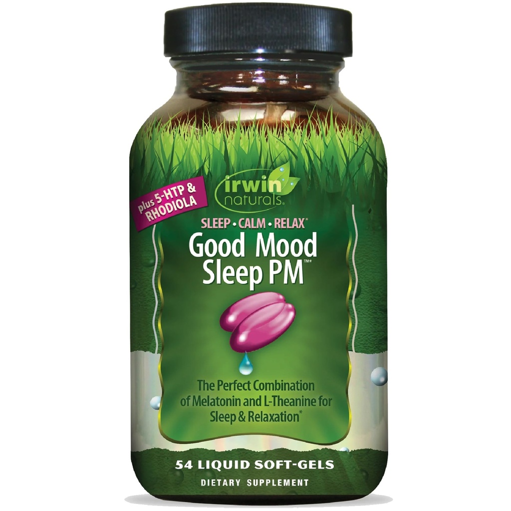 Irwin Naturals Good Mood Sleep PM - 54 Liquid Soft-Gels - Melatonin 및 L-Theanine과 함께 휴식 및 휴식 - 18 총 봉사