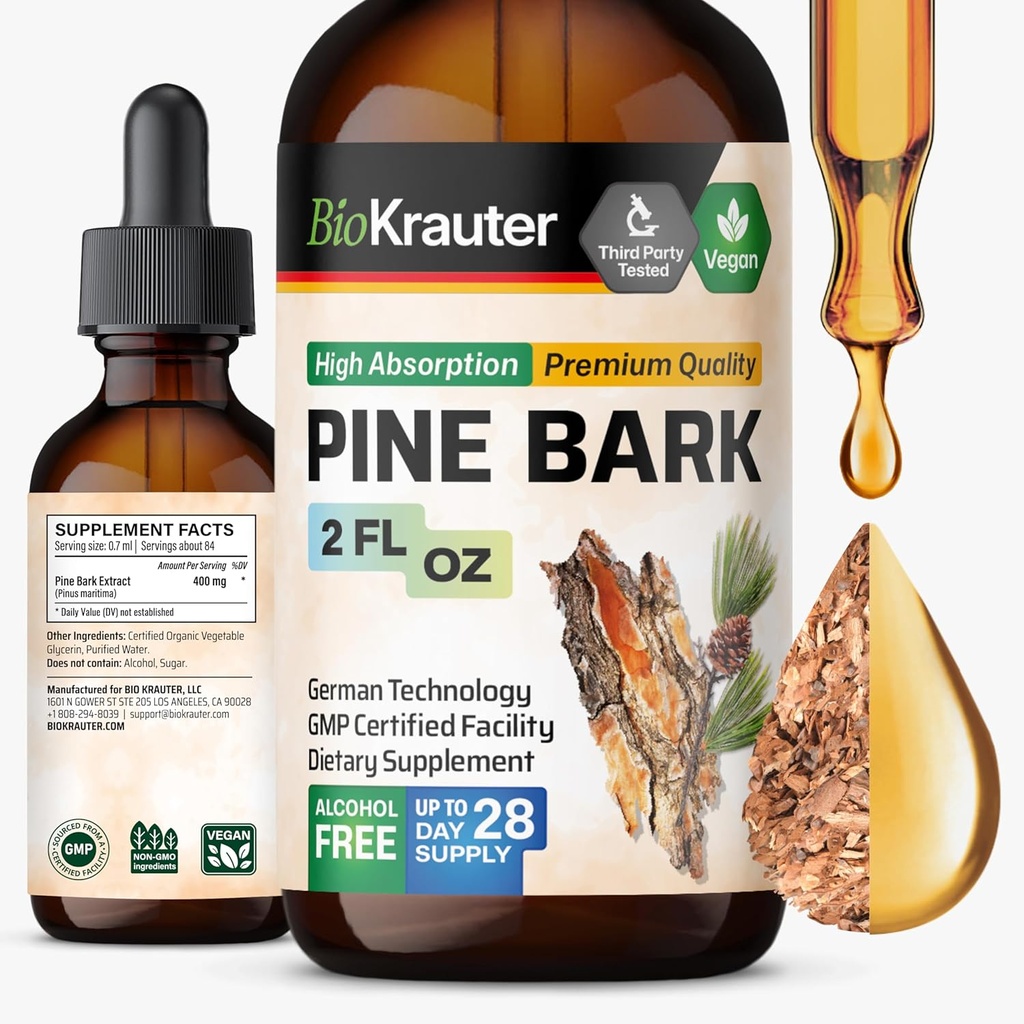 BIO KRAUTER 소나무 껍질 추출물 - 산화 방지제 액체 보충교재에서 부유한 - 400 mg 프랑스 해상 소나무 껍질 추출물 하락 - 채식주의자, 알콜 & 설탕 자유로운 - 2개 Fl Oz