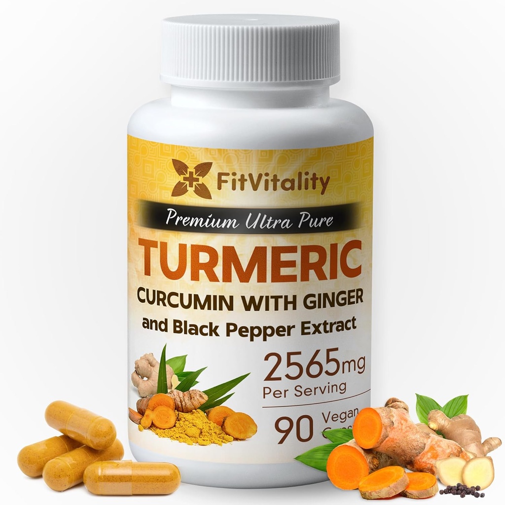 심황 Curcumin 2565 mg, 90 캡슐, 95 % Curcuminoids & BioPerine Black Pepper Extract, 추가 강도 심황 보충, 모든 자연 & 비 - GMO, 글루텐 프리, 비건 캡슐