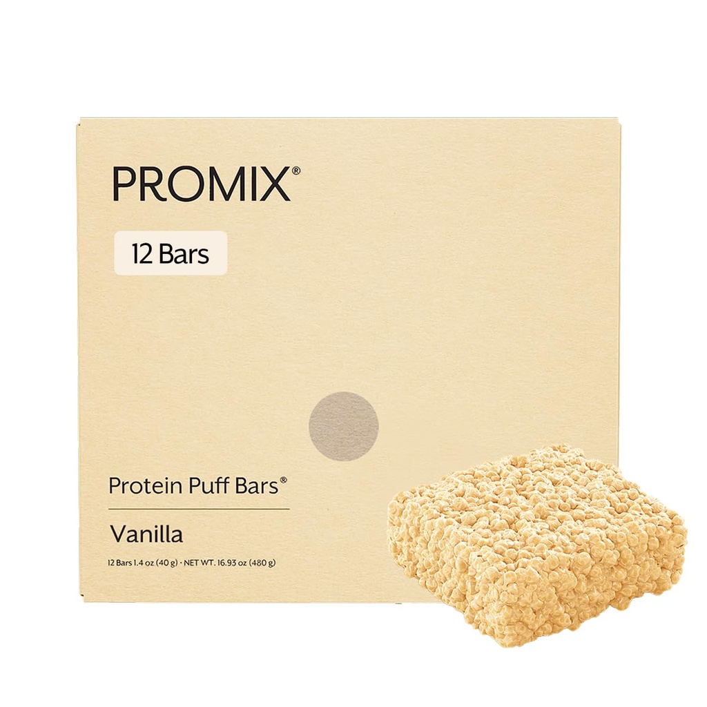 ProMix Nutrition Protein Puff Bar, 12-Pack - 마다가스카르 바닐라 - Marshmallow Crispy Treat - Go Snack에서 훌륭한 Tasting & Healthy - High Protein & Low Calorie - 글루텐, 콩, 옥수수에서 비 GMO 및 무료.