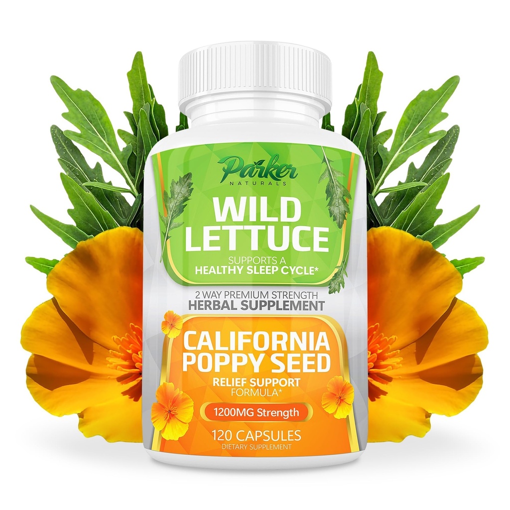 Parker Naturals Wild Lettuce Extract & California Poppy Seed Supplement, 건강한 수면 및 구호 지원을위한 2 방법 프리미엄 힘 초본 보충, 120 캡슐