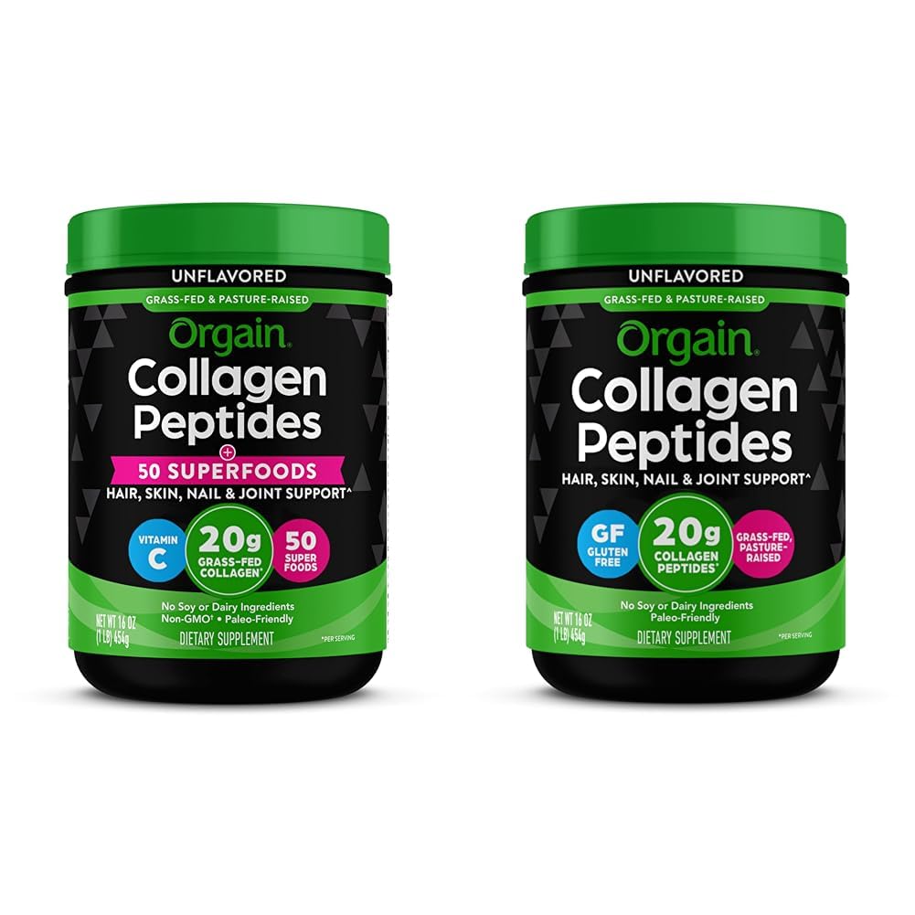 Orgain Hydrolyzed Collagen Powder + 50 유기 Superfoods, 20g 잔디 볶은 교원질 펩티드 & 가수분해된 교원질 펩티드 분말, 20g 잔디 볶음 교원질 - 머리, 피부, 못 & 합동