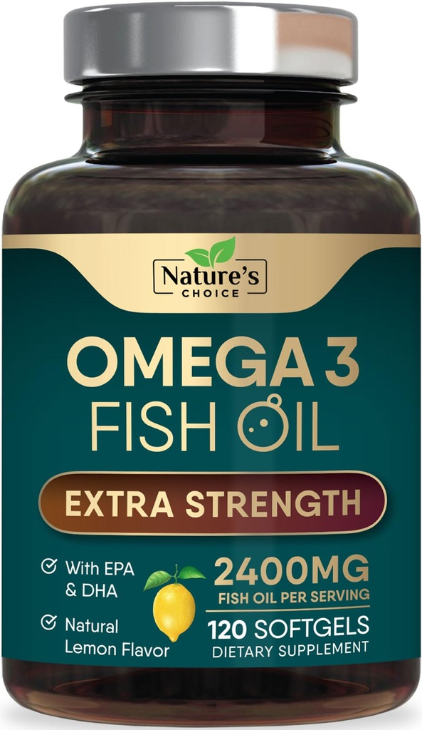 오메가 3 물고기 기름 보충교재 2400 mg - 세 배 힘 EPA & DHA 물고기 기름 오메가 3의 정유 Softgels, 뇌 & 심장 건강 지원 보충교재, 글루텐 자유로운 비 GMO, 120 Softgels