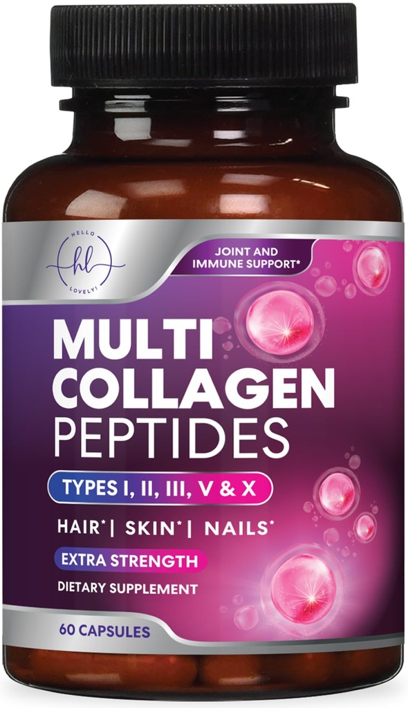 다 교원질 보충교재 2400 mg - 유형 I, II, III, V & X 여성 & 남자를 위한 다 교원질 펩티드 알약, 가수분해된 교원질 보충교재, 머리, 피부, 못 & 합동 지원 보충교재, 60의 캡슐