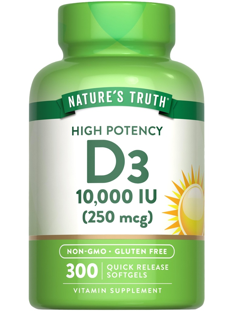 자연의 진실 비타민 D3 10000 IU Softgels | 300 개 | 추가 강도 | Non-GMO & 글루텐 무료 보충