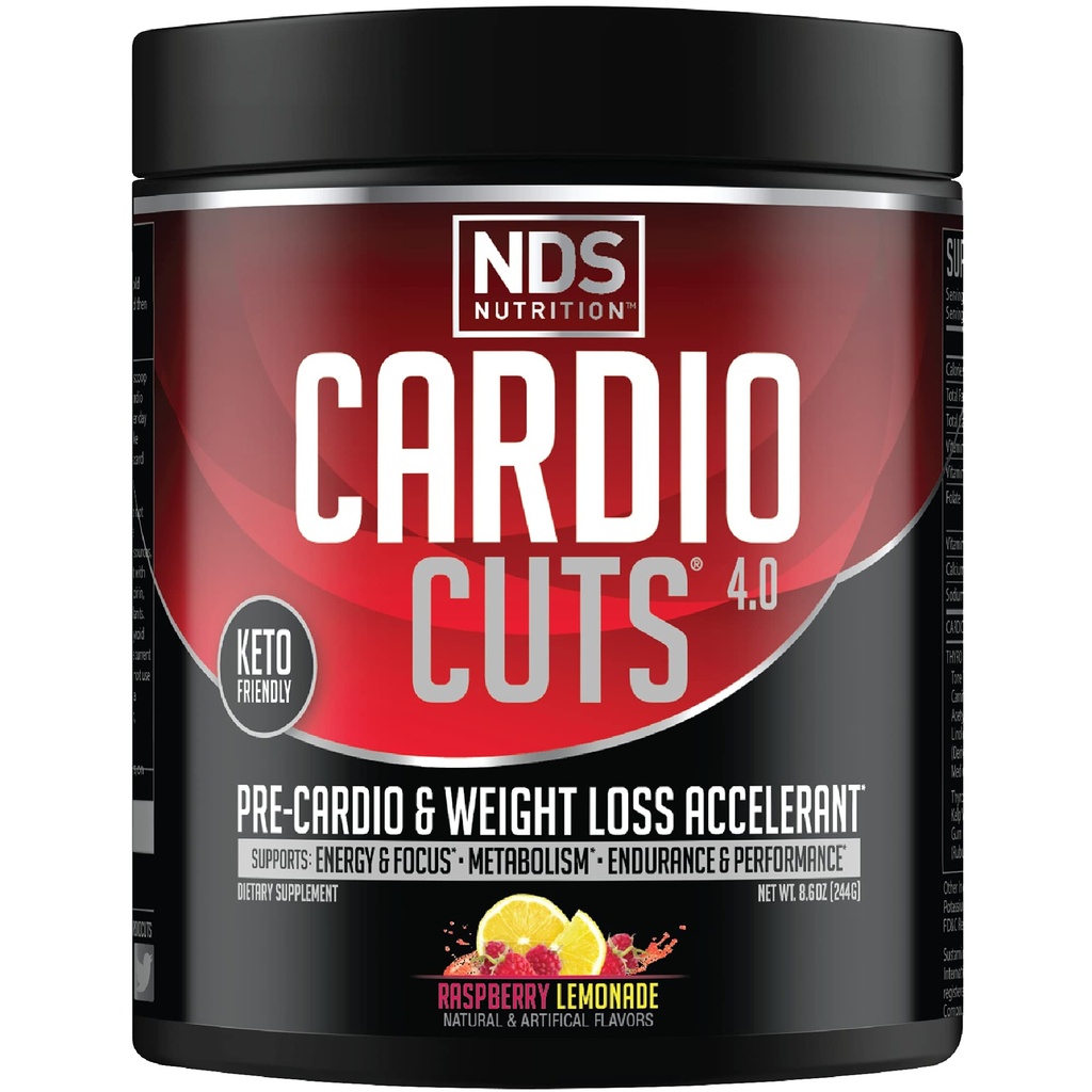 NDS Nutrition 4.0 Pre Workout Supplement - L-Carnitine, CLA, MCT, L-Glutamine 및 Safflower Oil - Razz Lemonade (40 인분)이있는 고급 체중 감량 및 Pre Cardio 공식