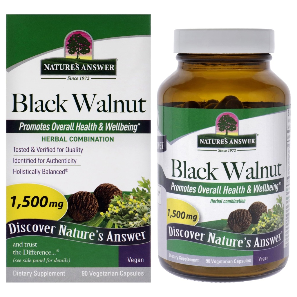 자연의 답변 블랙 호두 복합 채식 캡슐 분말, 90-Count 블랙 호두 | Vegan | Non-GMO Black Walnut Wormwood | Natural Cleanser | Detoxifier Support