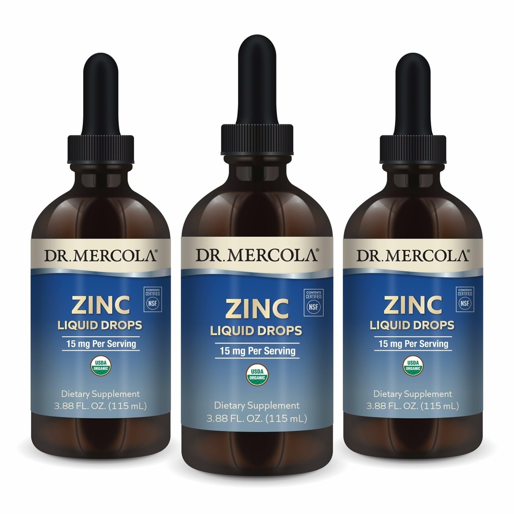 Mercola 아연 액체 드롭 박사 - Immune 및 Organ Health 지원 - 15 mg 유기 아연 액체 드롭 - USDA 유기 - NSF 인증 - 비 GMO, 글루텐 프리 & Soy-Free - 3.88 fl oz (3 팩)