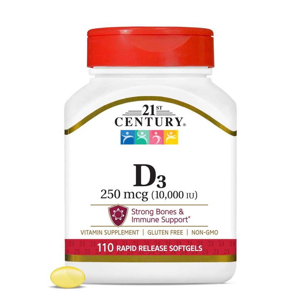 21세기 비타민 D3 250 mcg (10,000 IU) 급속한 방출 Softgels, 110 조사