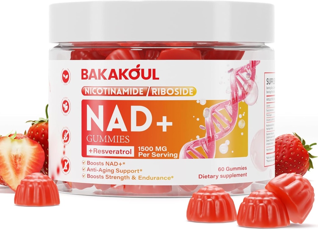 NAD Gummies, NAD 보충 - Liposomal Nicotinamide Riboside, Resveratrol, Quercetin, NAD Nicotinamide Riboside Resveratrol 900mg, NAD + 남성과 여성을위한 보충, 60 Gummies 1 팩
