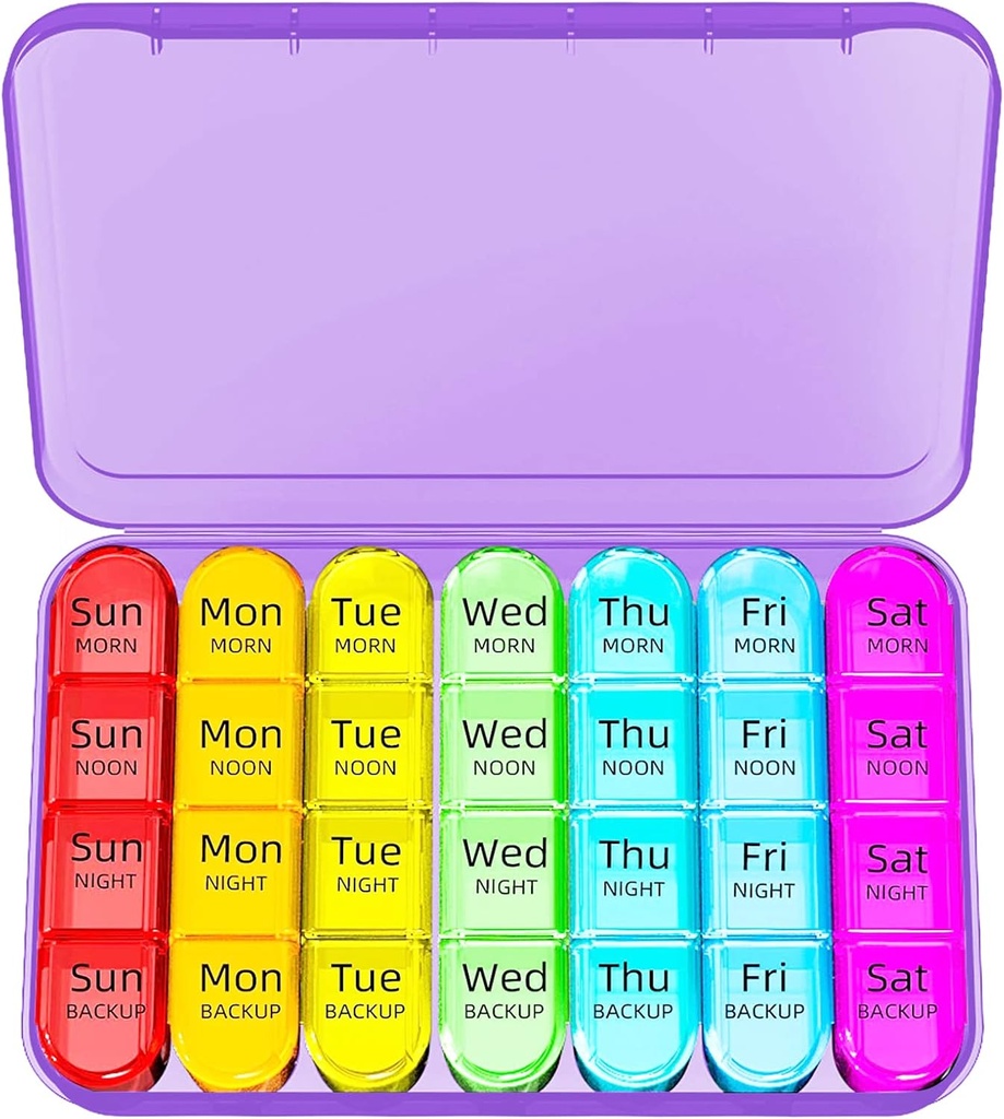 Odaro Weekly Pill 주최자 4 시간 일, 매일 알약 상자 7 일, 의학, 비타민 및 보충교재를 붙드는 28 격실을 가진 큰 여행 알약 상자 - 자주색 상자