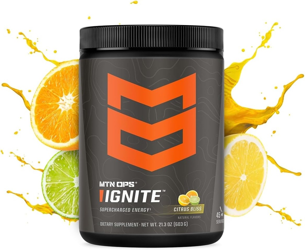 MTN OPS Ignite Supercharged 에너지 음료 혼합 45-Serving 욕조, 감귤류 블리스