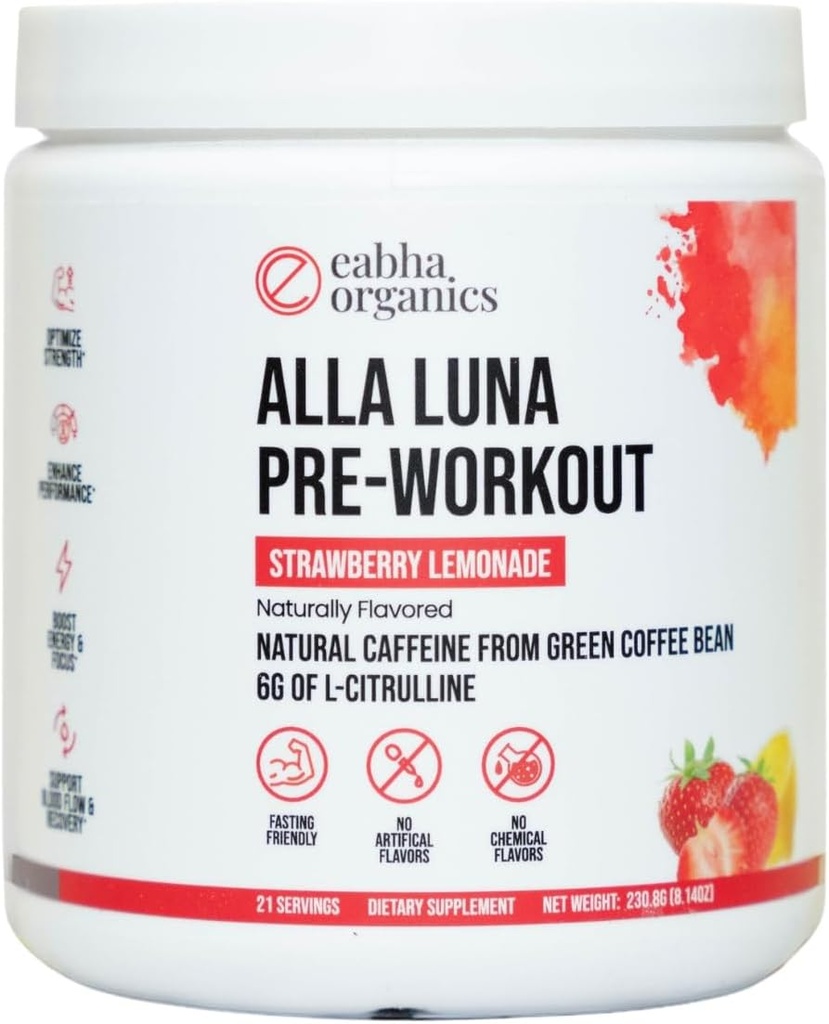 Alla Luna Pre-Workout - Strawberry Lemonade - 지원 에너지, 초점 및 체력 - 더 나은 펌프에 대한 혈액 흐름을 증가 - 21 일 공급 - 1 서빙 당 Scoop
