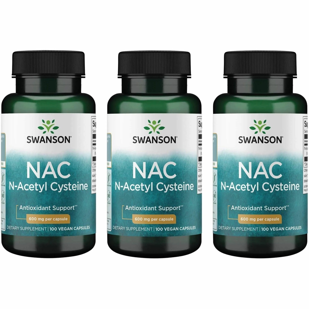 Swanson NAC - N-Acetyl Cysteine - 보충 600 mg 100 캡슐 (3 팩)
