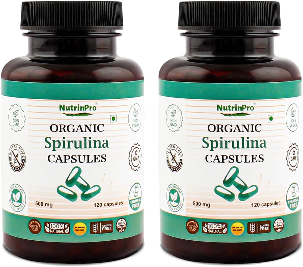 USDA 유기 Spirulina 캡슐 - 100% 순수한 채식 보충교재, 비 GMO, 글루텐 자유로운, 화학 자유로운, (240)