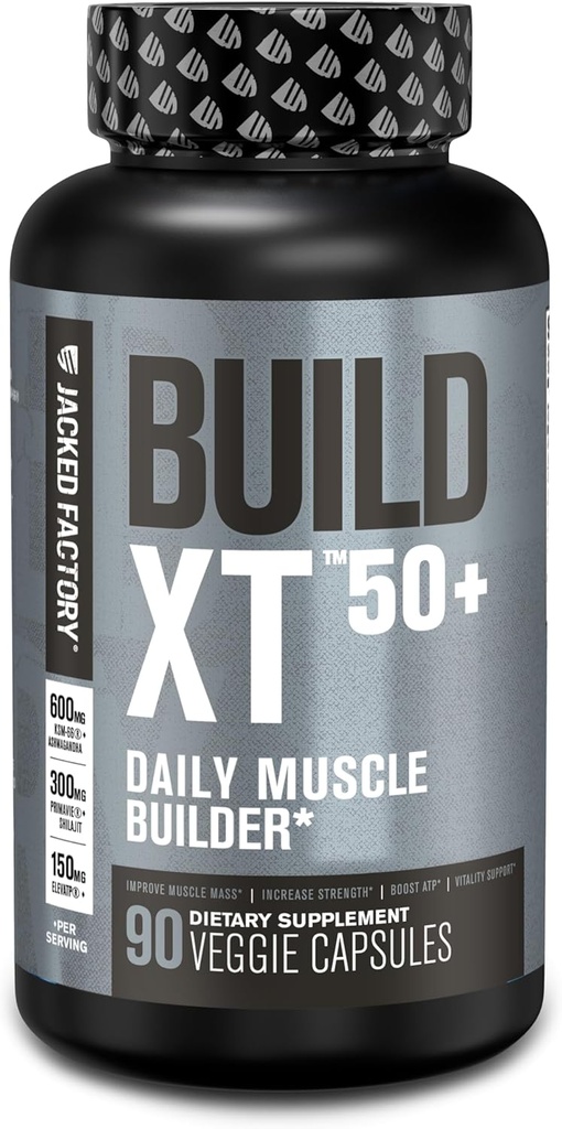 Jacked Factory Build-XT 50 + 매일 근육 빌더 - 근육 회복 보충교재 & 근육 빌더 남성과 여성을위한 KSM-66 Ashwagandha, Primavie Shilajit, ElevATP, & Astragin - 90 카운트