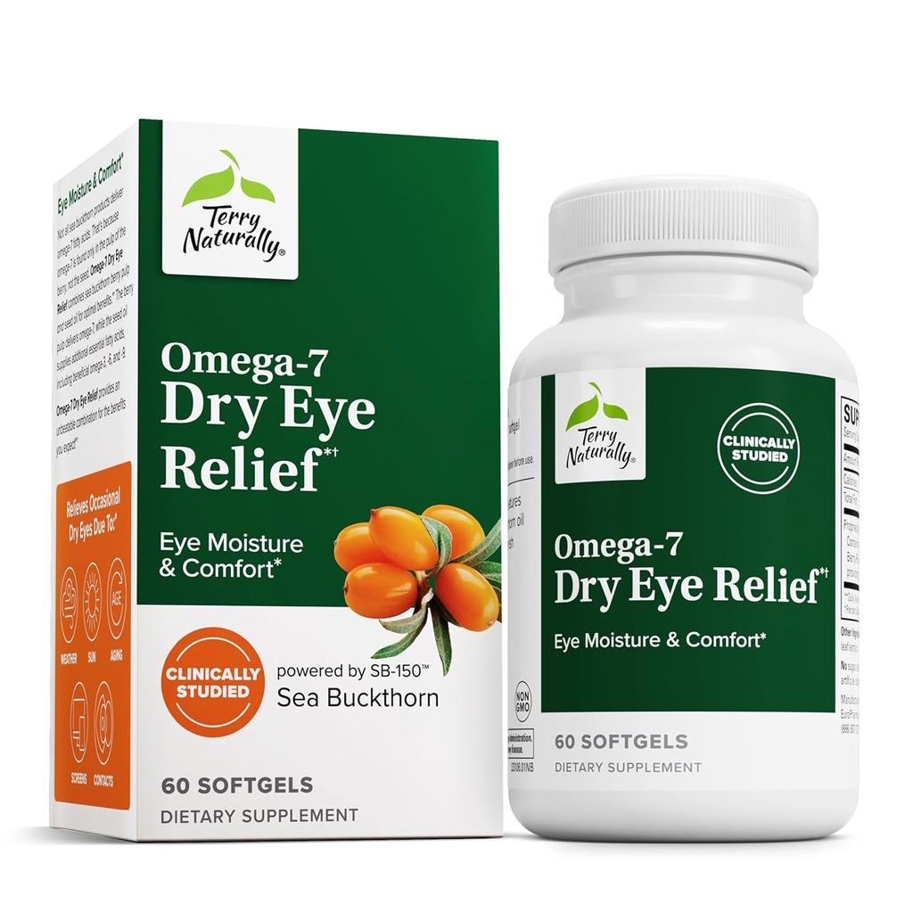 Terry Naturally Omega-7 건조한 눈 기복 - 바다 Buckthorn 기름을 가진 눈 건강 보충교재 - 원조 건조한 눈 기복에 규정식 보충교재 - 60 Softgels
