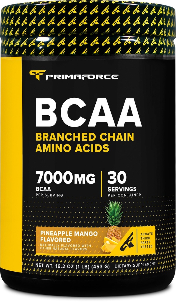 Primaforce BCAA 분말 (Pineapple Mango) (30 서빙) - 7000MG 2 : 1 : 1 BCAAs, 아미노 산과 실제 소금과 함께 포스트 운동 회복 음료 & 여성