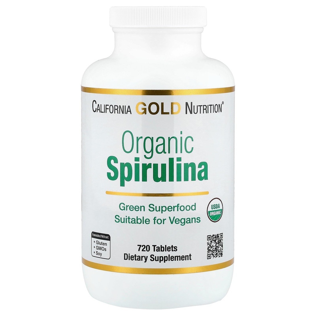캘리포니아 골드 영양 인증 유기 Spirulina, USP 인증, USDA 유기, 비 GMO, 500 mg, 720 채식 정제
