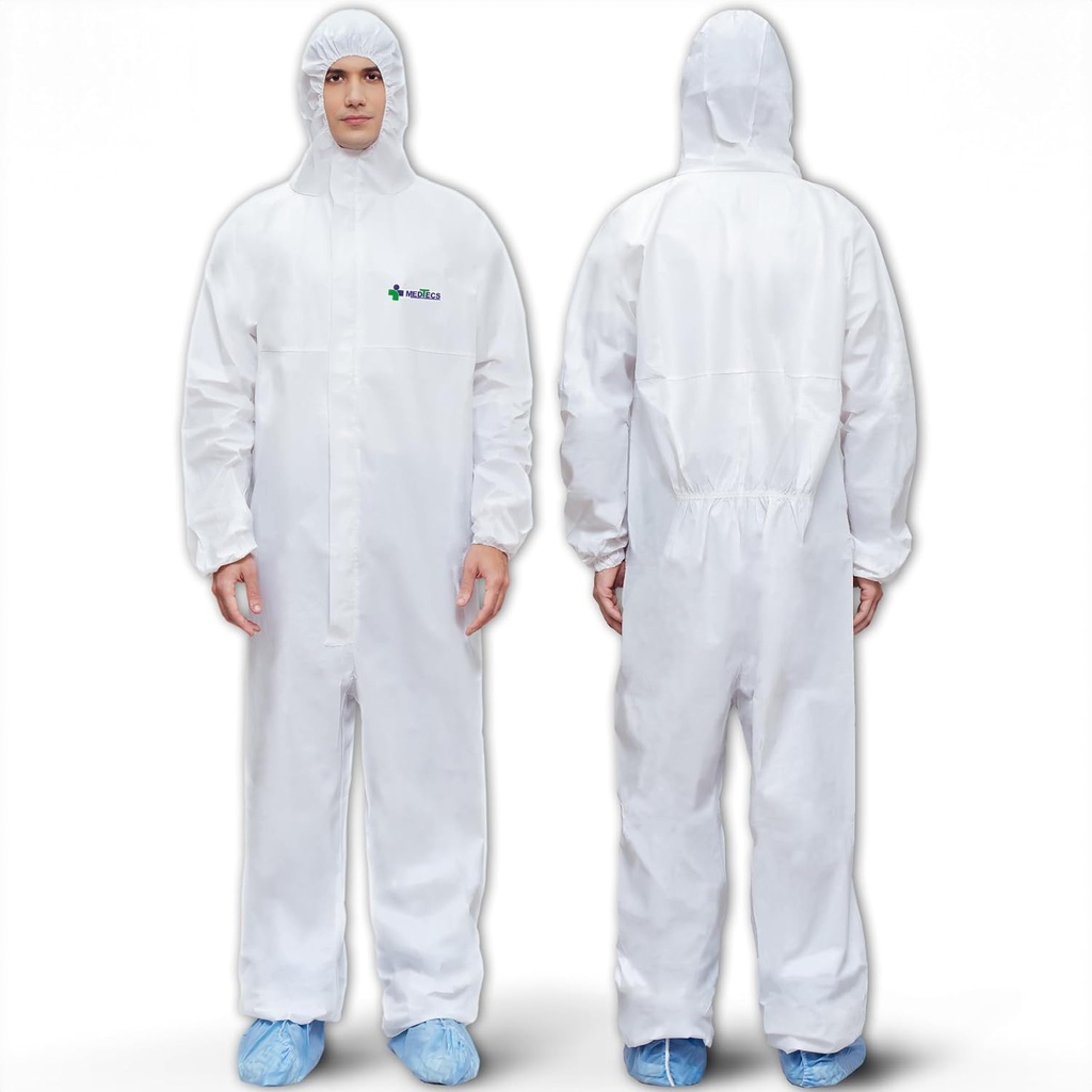 Medtecs Hazmat Suits - 6 크기 옵션 - 일회용 작업복, 의료 보호 작업복 PPE Hazmat Suits