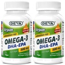 DEVA Vegan 오메가-3 DHA-EPA 500MG 2-Pack – 조류, 비 GMO, 60 Gelatin-Free Softgels Ea에서 분리되지 않는 캐비안 없음