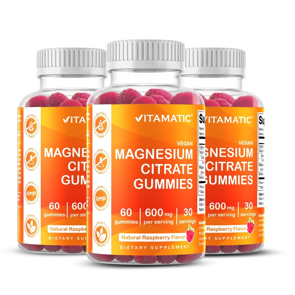 비공식 마그네슘 Gummies 600mg - 60 Vegan Gummies - Relaxation, 근육, 뼈 및 에너지 지원 - 3 팩