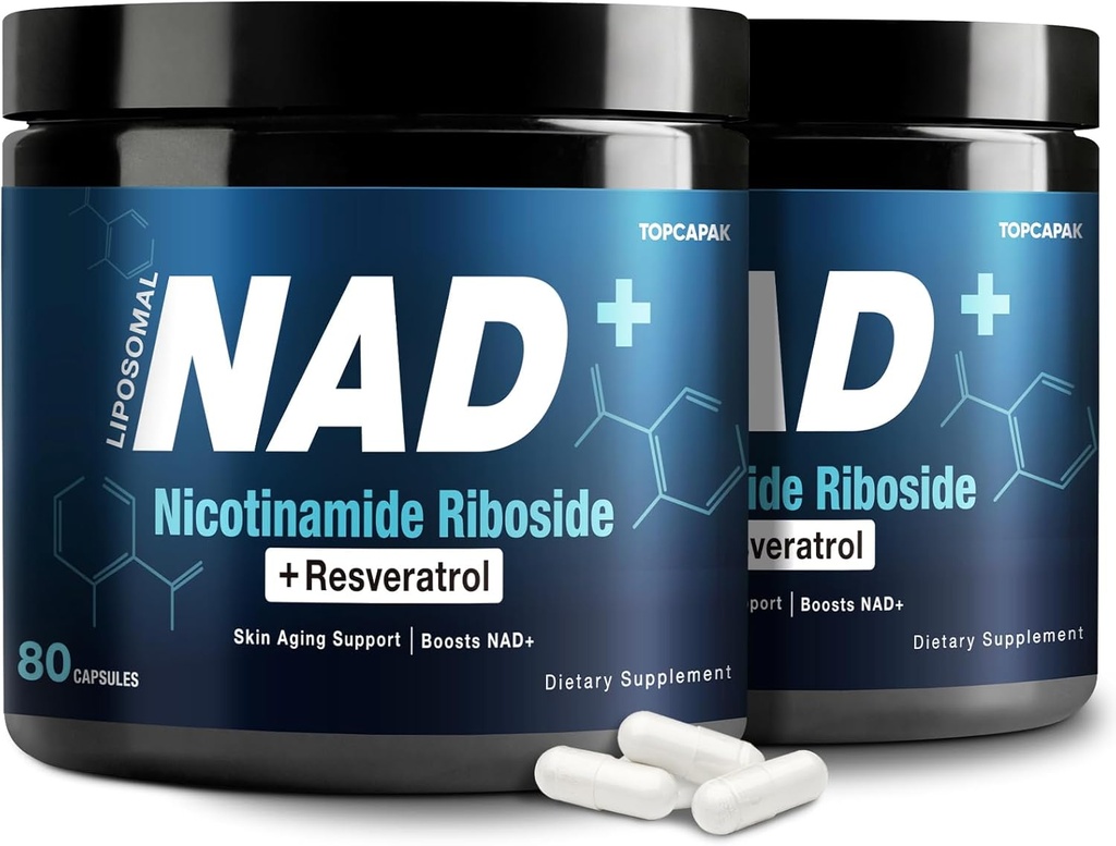 NAD+ 보충교재 1000mg - Nicotinamide Riboside (NR)와 Resveratrol, 여자 & 남자를 위한 순수한 유기 성분의 Liposomal NAD 건강한 시효, 뇌 및 세포질 에너지, 80의 캡슐 (2Pcs)