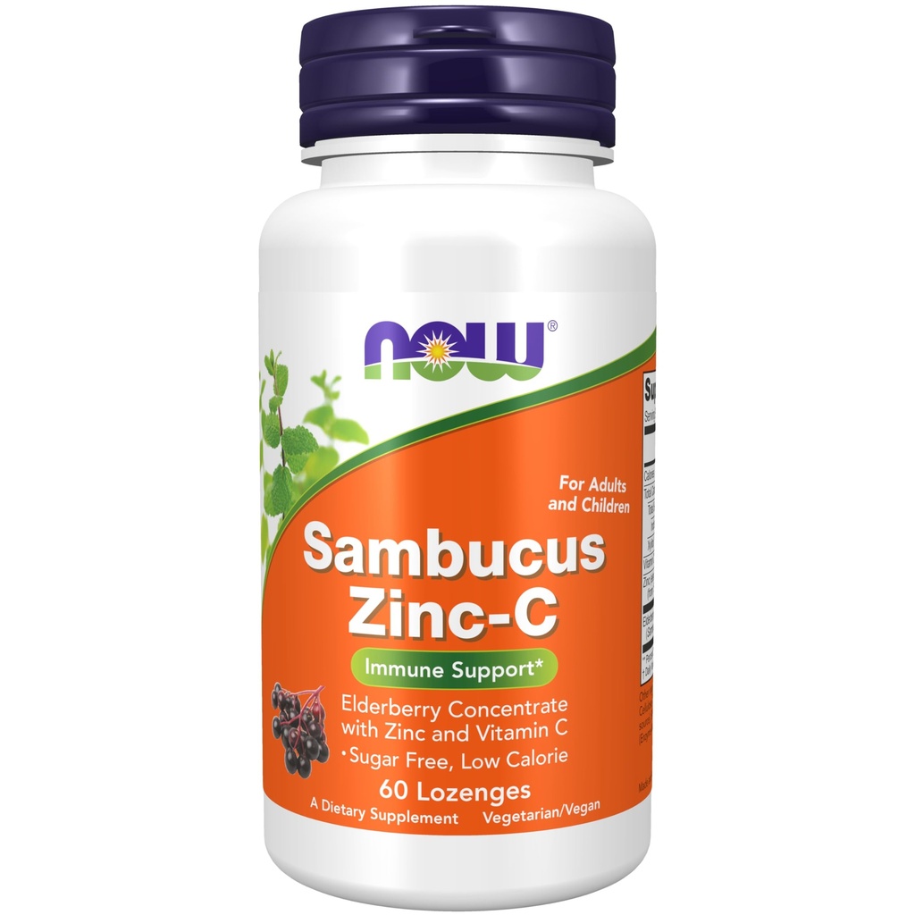지금 식품 보충제, Elderberry Concentrate 및 비타민 C, 60 Lozenges와 Sambucus 아연 C