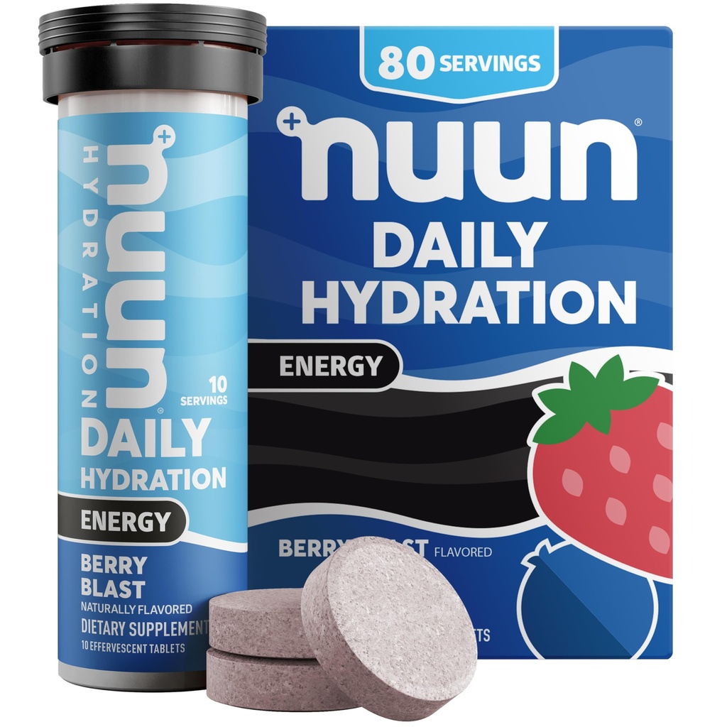 Nuun Energy Ginseng, Green Tea Extract, 비타민 B12, B6, B5, 마그네슘 및 4 다른 Electrolytes, 글루텐 무료 및 Vegan, Berry Blast, 8 팩 (80 서빙 총)